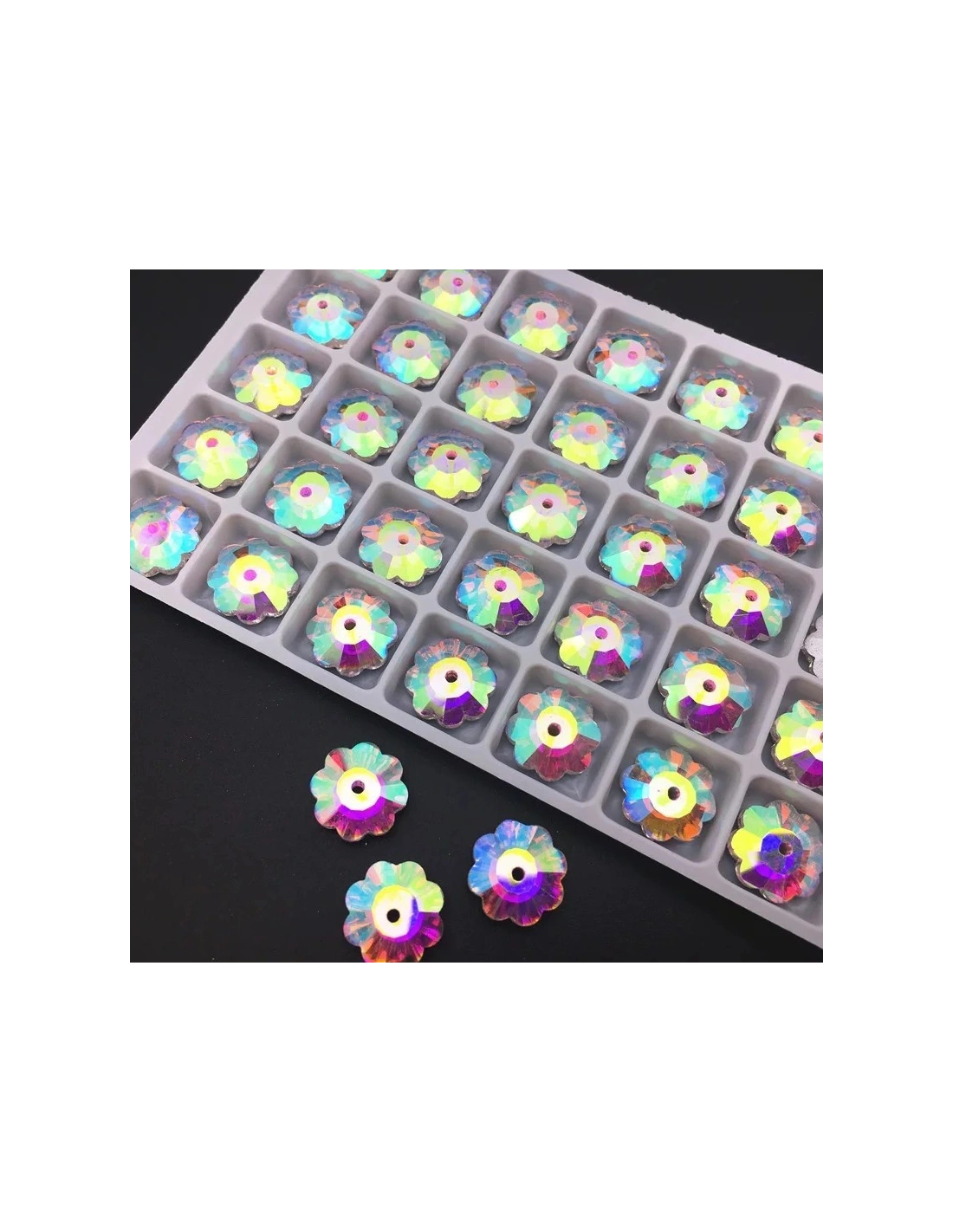 Stone Flower mm 8 Crystal AB - 1PC - Stone to be sewn all crystal