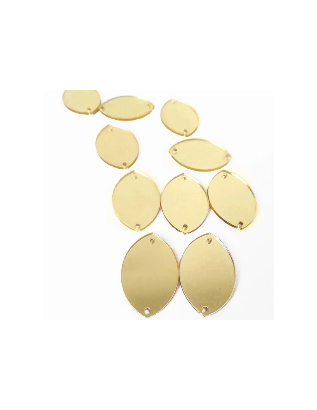 Sew on Mirrors Shuttle  40x25 mm Gold - 10pcs - Sewing mirrors