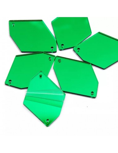 Specchietto da cucire forma Rombo sei Lati mm 24x34 Verde - 10PZ