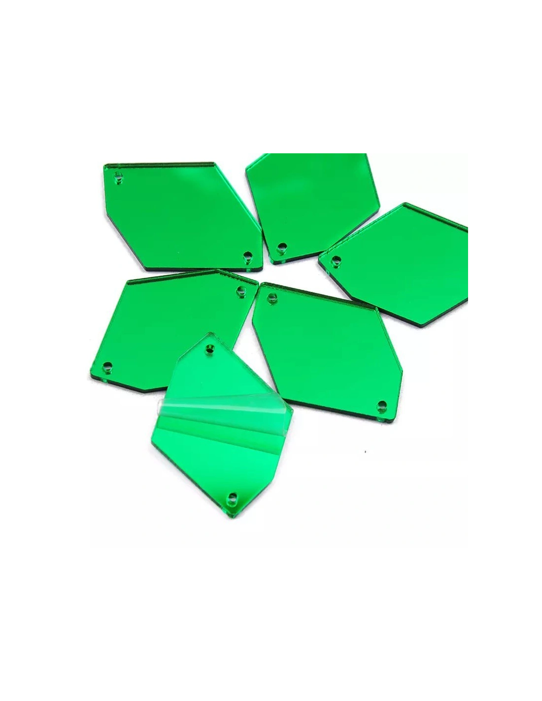 Sew on Mirrors Rhombus with six sides  24x34 mm Green - 10pcs - Sewing mirrors