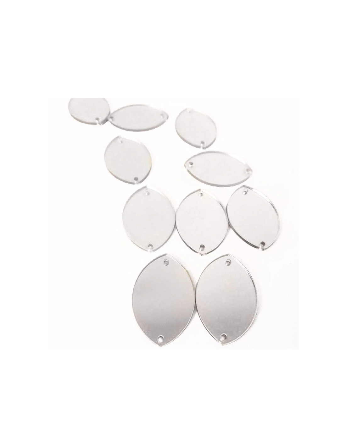 Specchietto da cucire forma Navetta mm 40x19  Argento - 10PZ