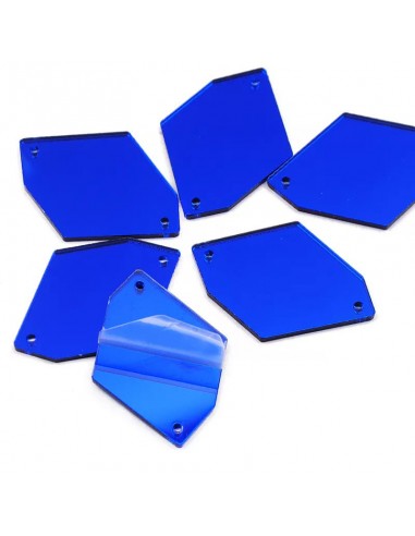 Specchietto da cucire forma Rombo sei Lati mm 24x34 Blu - 10PZ