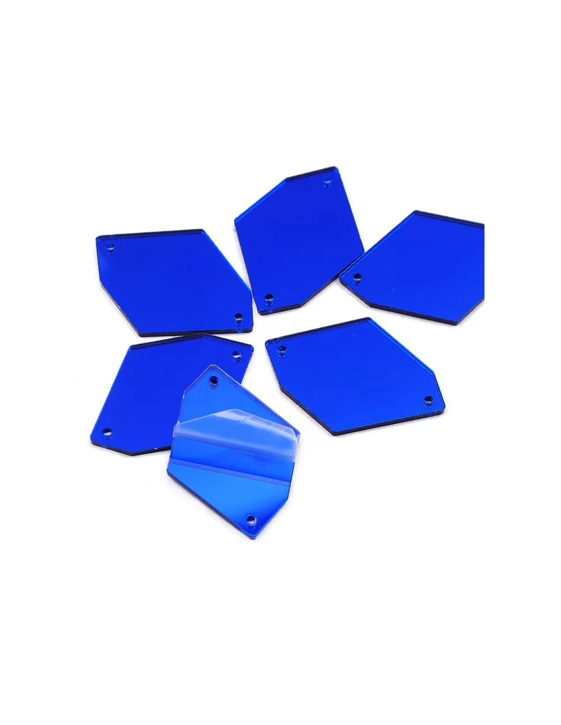 Sew on Mirrors Rhombus with six sides  24x34 mm Blue - 10pcs - Sewing mirrors