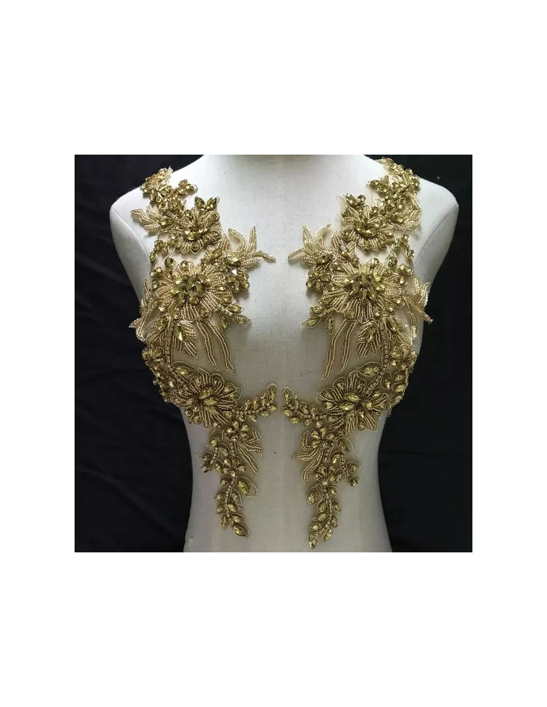Application Strass Topaz on tulle Gold 40 x 12 cm - 1PC - DECORATIONS FOR CLOTHES