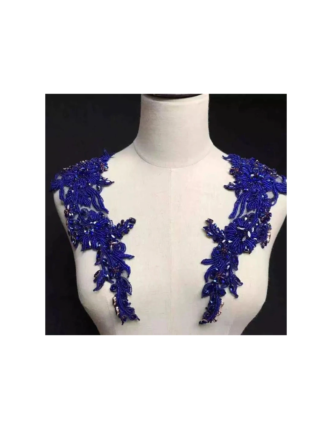 Applicazione Strass Sapphire su tulle Blu cm 34,5x10 - 1PA