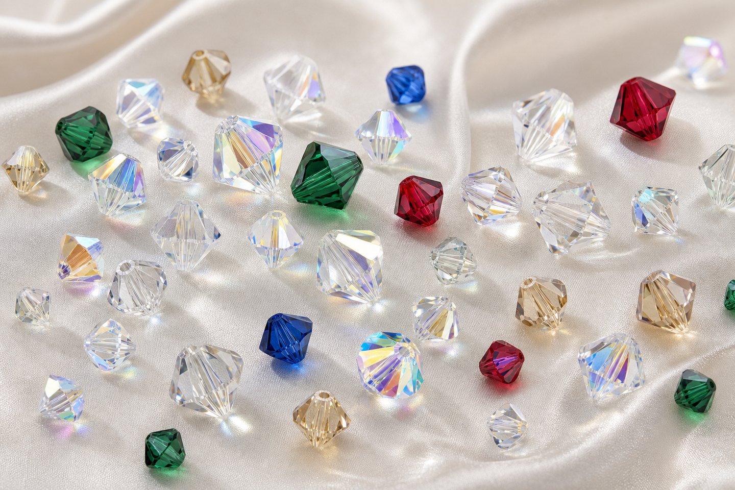 Biconi in cristallo colorati per gioielli e decorazioni
