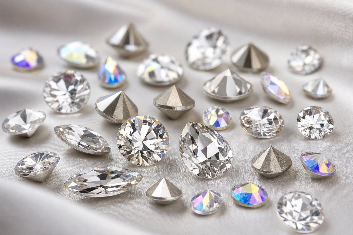 Strass conici in cristallo con fondo a punta